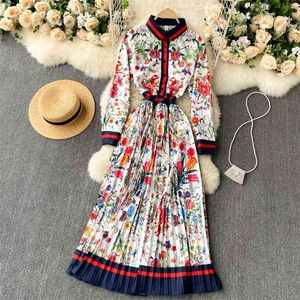 أزياء أنيقة مطوي اللباس المرأة الخريف والشتاء المطبوعة طويلة الأكمام الكورية الملابس vestidos Q408 210527