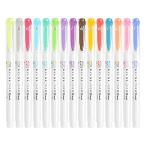 Highlighters Japan ZEBRA WFT8 MILDLINER Double-headed Highlighter Brush Soft-headed Writing Pen Hand Account 15 Pcs/lot