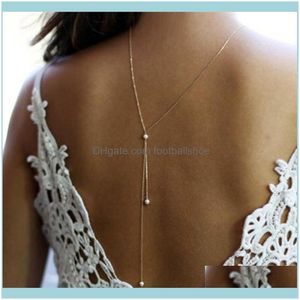 Halsband hängar juvelrywedding brudbakgrund halsband simulerade pärlor bakkedja för kvinnor bikini bodychain rygglös klänning aessory