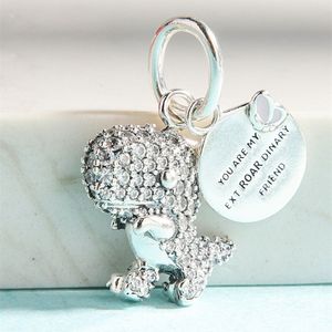 100% 925 Стерлингового серебра Металл Pave Dinosaur Dishly Bandle Bear Bear Bub Fits European Pandora Стиль Ювелирные Изделия Браслеты