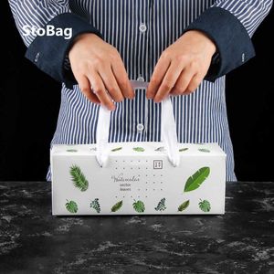 StoBag 10pcs Handmade Cake Roll Swiss Roll Towel Roll Packaging Box Carton With Bottom Tray Chocolate Cookies Birthday Gift 210602