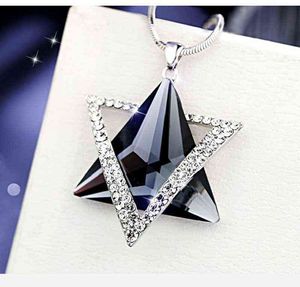 Moda coreana triangolo geometrico collana pendente in cristallo blu stella a sei punte da donna accessori in metallo gioielli senza catena G1206