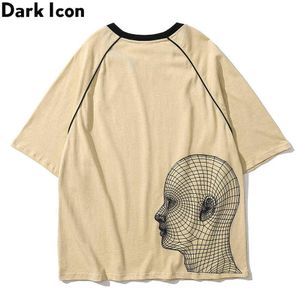 Line Head Off Shoulder T-shirt Sommar V-Neck Tshirts Män Black Khaki Tee Shirts 210603