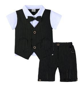 wholesale! Summer boys 2pcs set Gentleman Suit Pantaloncini per camicia Baby Boy Abbigliamento per bambini Designer Abbigliamento per bambini Set fit 9M-4T