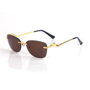 Fashion carti Designer Coole Sonnenbrille Luxus randlose Brillenfassungen Schläfen mit Pantherköpfen Metall rahmenlose rechteckige Accessoires Brille Großhandel