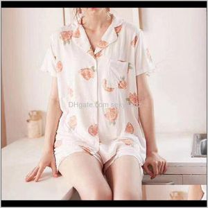 Kvinnor Underkläder Apparel Drop Leverans 2021 Shortsleeved Sleepwear Modal Bekväm Stretch Pajamas Ladies Home Service Passit Pajamas 6WSGQ