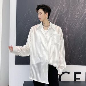 Men's Casual Shirts 2021 Summer Arrivals Korean Fashion Loose Solid Color Mesh Shirt Youth Striped Sunscreen Clothing