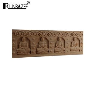 RUNBAZEF Statua del Buddha Ornamentale Moderno Antico Legno Linee Scultura Decalcomania Lungo Fiore Angolo di Legno Finestra Porte Vendita 211108