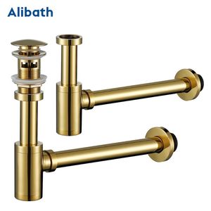 Altre forniture per WC da bagno Sifone per bottiglie di lusso Sifone rotondo in ottone Oro P-TRAP Scarico per tubi per lavabo da bagno con troppopieno di scarico.