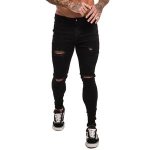 2020 Mäns Jeans Svart Skinny Ripped Jeans Elastiska Midja Streetwear Men Dropshipping Jeans Stretch Denim Pants ZM04