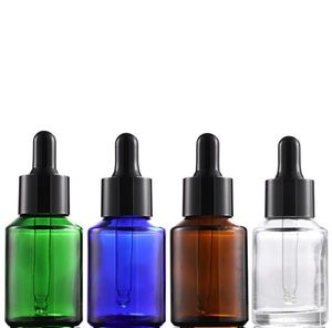 Empty Clear Amber Blue Glass Dropper Bottle 30ml Essential Oil Dropper-Vial E liquid Cosmetics Refillable Bottles With Black Lid SN5608