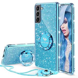 Custodia per cellulare glitterata da donna con cavalletto ad anello, custodia morbida protettiva per paraurti con strass Bling Diamond per Galaxy Samsung S21 iPhone 13 12 11 Pro Max X XR 7 8