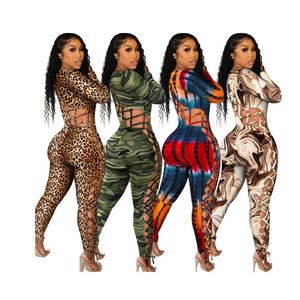 Plus Size 3X 4XL 5XL Jumpsuits för Dam-byxor Sexiga Hollow Out Bandage Bodycon Bodysuits Leopardmönster Nattklubbskläder Skinny Overall 5833