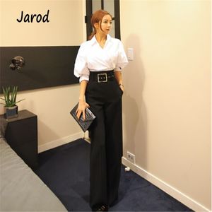 Spring Women Two Piece Set White Irregular Work Shirt Tops+High Waist Long Pant Female Wear Office Lady Business Suits 210519