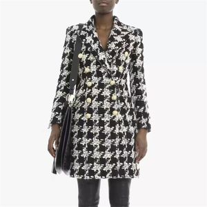 Toppkvalitet Est Runway Barock Designer Blazer Women's Lion Knappar Notched Collar Tweed Long Wool Coat 210521