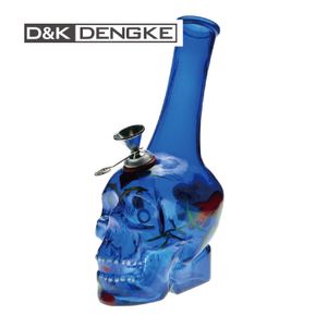 D&K Colorful Glass Skull Bong Water Pipe Thick Glass Hookah Hand Blow drawing Smoking 245mm 9.65in with 14mm Male Metal Joint Bowl