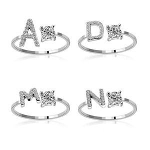 26 Alphabet English Letter Band Rings Diamond Gold Silver Adjustable Ring For Women Girls B3