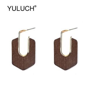 Wholesale fashion jewlery earrings resale online - Stud YULUCH Trendy Women Earrings Female Fashion Jewlery For Ethnic African Brown Black Wood With Golden Metale