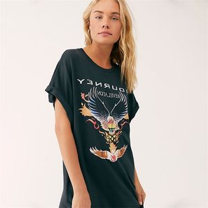 Vintage List Patchwork Długa T Shirt Midi Sukienka Wiosna O Neck Contrast Color Tee Casual Streetwear Loose T Dress 210419