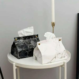 Tissue Boxes & Napkins White Marble Case Black PU Leather Box Home Office Table Decor Napkin Holder Car Towel Paper Bags