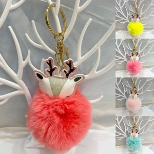 Söt mini räv päls boll keychain tjej kvinnor väska nyckelring handgjord fluffig pompom boll nyckel kedja bil nyckel ring hänge