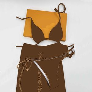 Classic Letter Velvet Swimwears 3 Piece Set Textile Designer Ladies Sling Bikini Printed Bathing Suit Outdoor Summer Beach Swimming Wear