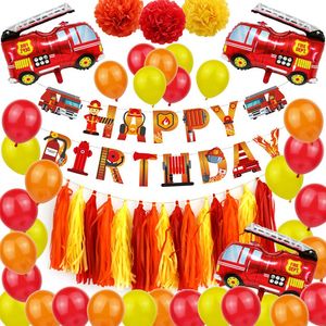 Fire Truck Latex Balloon Construction Vehicle Helium Ballon Kids Birthday Decoration Air Globos Fireman Theme Party Supplies 0570