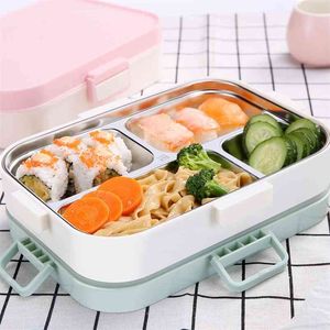 304 Stainless Steel Thermal Lunch Box Portable Leakproof Bento 1000ml Food Storage Container with Tableware and Bag 210423