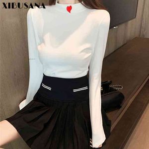 Casual T-shits Women Pullover Shirts Spring Autumn Fashion Female Solid Long Sleeve all-match Bottom Shirt Tops 210423