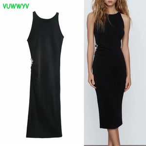 VuWyv Black Jewelry Jersey kobieta Sukienka Wiosna Elegancka Party Slip Midi Kobiety Bez Rękawów Elastyczne paski Vestidos 210430