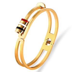 Summer Removable Round Circles Bangle Cuff Bracelets for Women Gold Color Stainless Steel Black White Red Enamel Bangles Jewelry Q0717