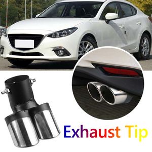 Dual Outlet Car Exhaust System Muffler Stainless Steel Slant Rolled Edge Auto Silencer Universal Cars Exterior Parts