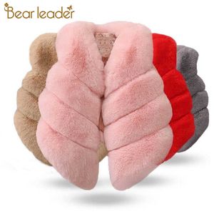 Bear Leader Girls Fashion Västar Vinter Tjock Varm Faux Fur Waistcoats Solid Fluffy OuterWear Ärmlös Gulliga Coats 3 8Y 210708