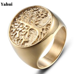 Moda europea e americana Golden Tree Of Life Anello in acciaio al titanio Personalità Uomo Donna Punk Love Engagement Jewelr Band Rings