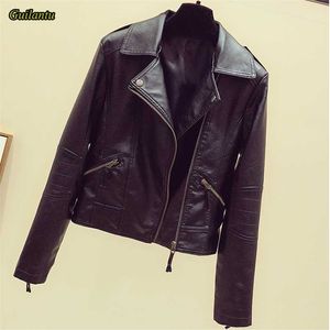 Guilantu Plus Size 5xl 6XL Motocicleta Faux PU Jaqueta de Couro Mulheres Surgindo-Down Collar Zipper Preto Punk Streetwear Biker Coat 211007