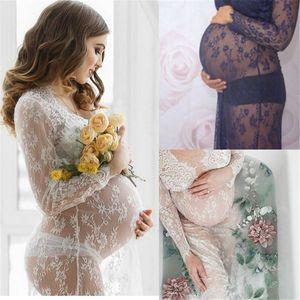 Lace Dresses Maternity Photography Props Transparent Pregnant Evening Dress Photo Shoot Gown Hollow Out Beach Long Dress