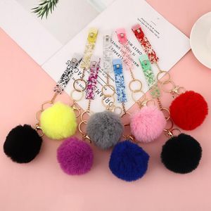 Estrattore di carta di credito di moda Portachiavi con pompon Acrilico Banca di debito C ard Grabber Chiodo lungo ATM Portachiavi Carte Clip Chiodi Portachiavi