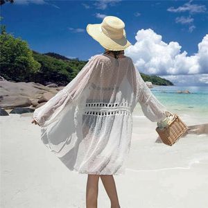 Mini do Womens Cover Up Dress Summer Cardigan Holiday Beach Sundress Fashion Fashion Manga longa Manga longa 2021 Ladies Clothing Sarongus