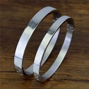 Summer Style 8mm Geometric Couple Bangles for Men Simple Silver Color Bracciali da sposa in acciaio inossidabile Bijoux Gioielli da donna Q0719