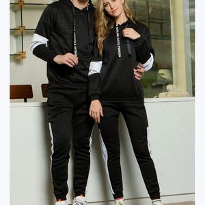 Mäns Tracksuits 2021 Kvinnor Casual Set Hooded Solid Patchwork Höst Sportkläder Hoodies + Pants 2st sätter Hip Hop Loosetracksuits