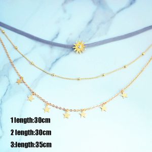 New Fashion Trendy Smycken Sun Star Tassel Choker Multi Layer Necklace Gift för Women Girl Y0309