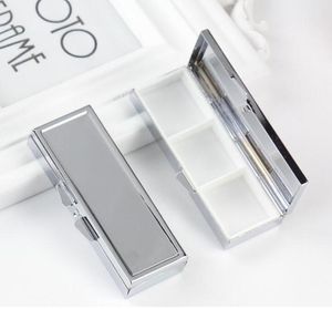 100pcs piller Box silver blank rektangel metall piller behållare