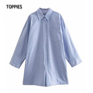 Casual Rompers Womens Jumpsuit Shorts Loose Playsuits Long Sleeve Solid Color Female Outfit 210421