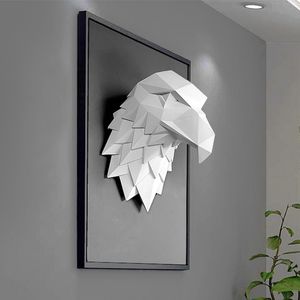3D águia cabeça casa decoração acessórios animal abstrato escultura parede pendurar decoração sala de estar sala de estar mural artesanato de arte 210414