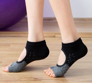 Mode kvinnor Jacquard Sport Socks Öppna Fem Toe Backless Nonslip Ankel Slipper Bomull Tjejer Sock Yoga Pilates Exercise Grip Sox Strumpor