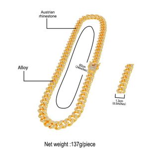 Uwin 마이애미 쿠바 링크 체인 목걸이 13mm 전체 블링 아이스 아웃 라인 석 골드 실버 컬러 패션 쥬얼리 목걸이 X0509