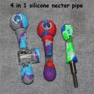 FDA Silicone Hand Pipes with bowl Silicon Bongs Tobacco Pipe Dry Herb Vaporizer glass ash catcher