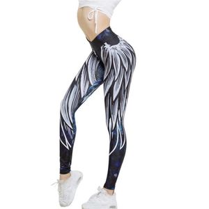 Vingar mönster print booty byggnad byxor snabb torkning fitness legging andas stretchy gym sportig yoga tight 210531