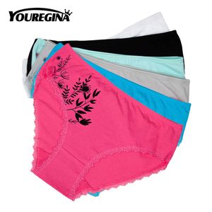 Plus Größe Frauen Höschen Baumwolle Mittlere Taille Slips Sexy Spitze Unterwäsche Damen Knickers Dessous Weibliche Dessous Druck 6 Teile/satz 211021