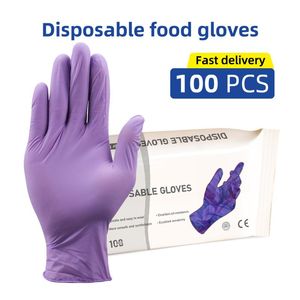 5本の指の手袋使い捨てパープル100個キッチンニトリルラテックスフリーの粉末フリーの清掃家庭用防水作業